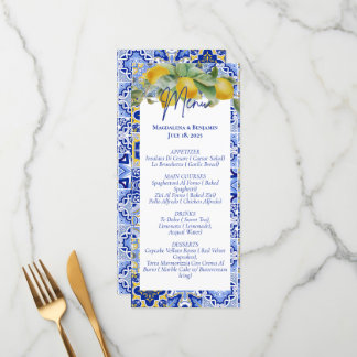 Italian Blue Tiles Lemons Amalfi Coast Wedding Menu