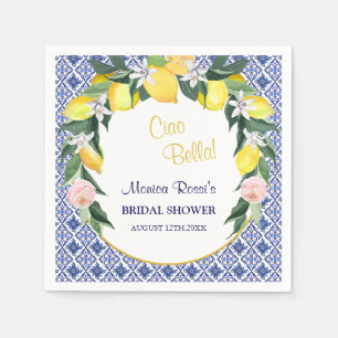 Italian Blue Tiles Lemons Ciao Bella Bridal Shower Napkin