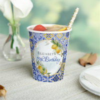 Italian Blue Tiles Lemons Gold Glitter Frame Party