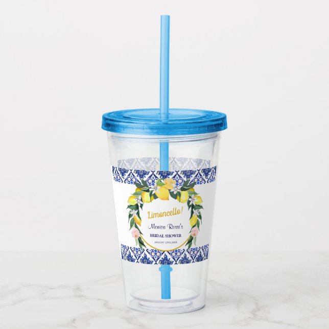 Italian Blue Tiles Limoncello Bridal Shower Gift  Acrylic Tumbler (Front)