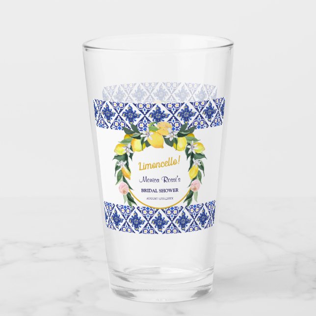 Italian Blue Tiles Limoncello Bridal Shower Gift  Glass (Front)