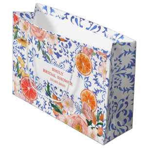 Italian blue tiles mediterranean Bridal Shower  Large Gift Bag