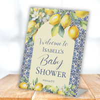 Italian blue tiles watercolor lemon baby welcome