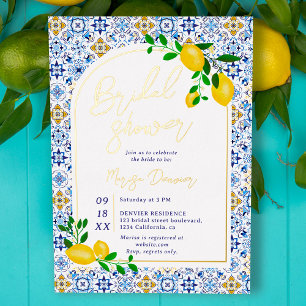 Italian blue tiles watercolor lemon bridal shower
