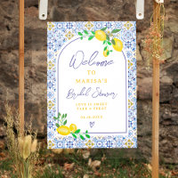 Italian blue tiles watercolor lemon bridal welcome