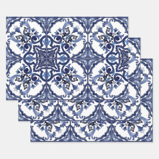 Italian Blue & White Sicilian Majolica Mosaic Wrapping Paper Sheet