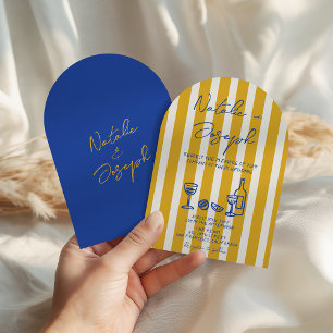 Italian Blue Yellow Hand Written Arched Wedding Invitation