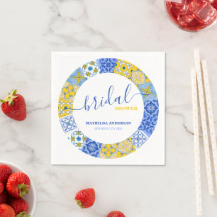 Italian Blue Yellow Tile Summer Bridal Shower Napkin