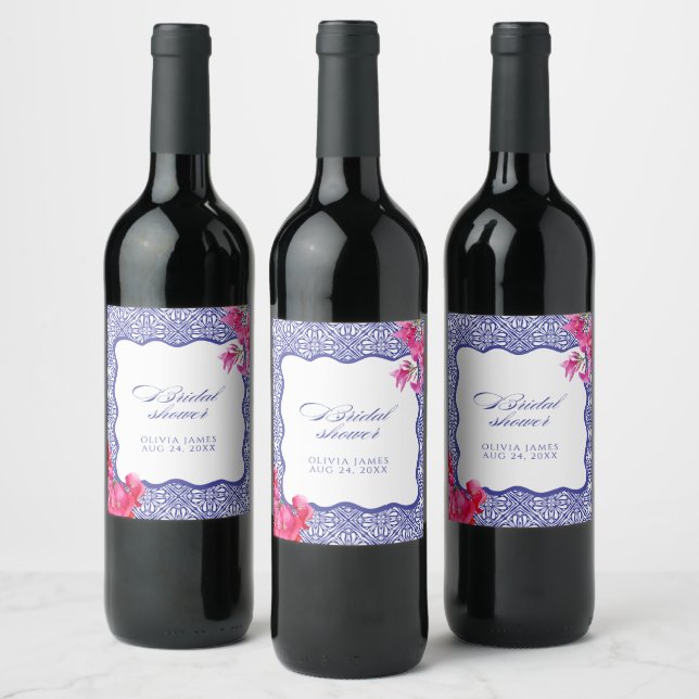 Italian bougainvillea bridal shower wine label (Bottles)