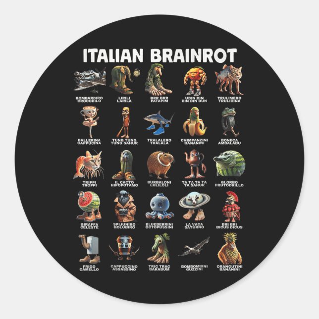 Italian Brain Rot Italian Brainrot Funny Memes T-s Classic Round Sticker (Front)