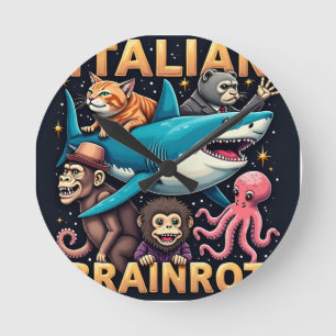 Italian Brainrot – Absurd Animal Collage Round Clock