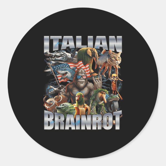 Italian Brainrot Big Meme 4th Of July Flag Foot _3 Classic Round Sticker (Front)