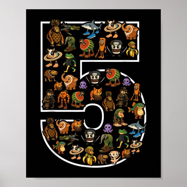 Italian Brainrot Birthday 5 Age Meme 5th Kids Boys Poster (Front)