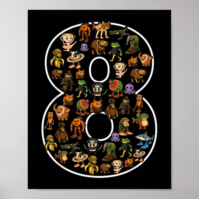 Italian Brainrot Birthday 8 Age Meme 8th Kids Boys Poster (Front)