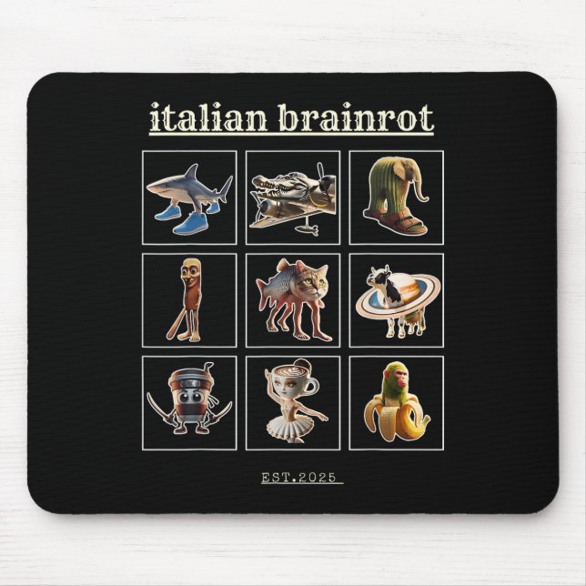 Italian Brainrot Characaters Meme Gen Z Funny Humo Mouse Mat (Front)