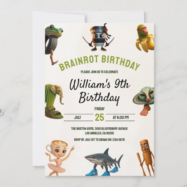 Italian Brainrot Funny Meme Kids 9th Birthday Invitation (Front)