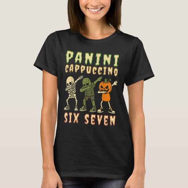 Italian Brainrot Halloween Panini Cappuccino Six S T-Shirt (Front)