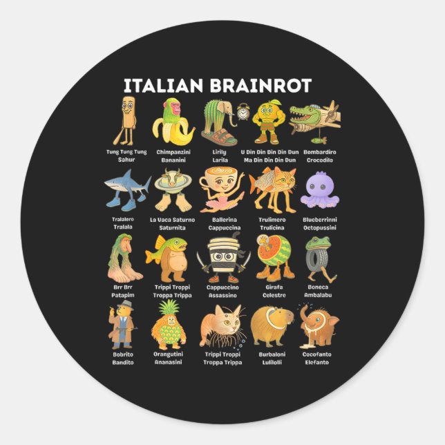Italian Brainrot Meme For Kids Boy Men Women  Classic Round Sticker (Front)