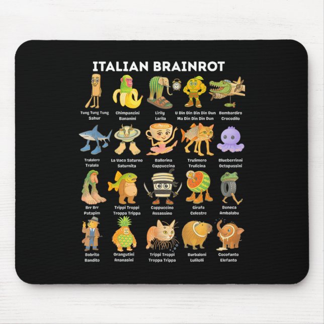 Italian Brainrot Meme For Kids Boy Men Women  Mouse Mat (Front)