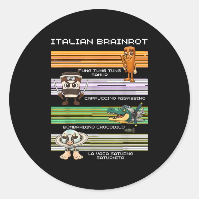 Italian Brainrot Meme Funny Compilation Character  Classic Round Sticker (Front)