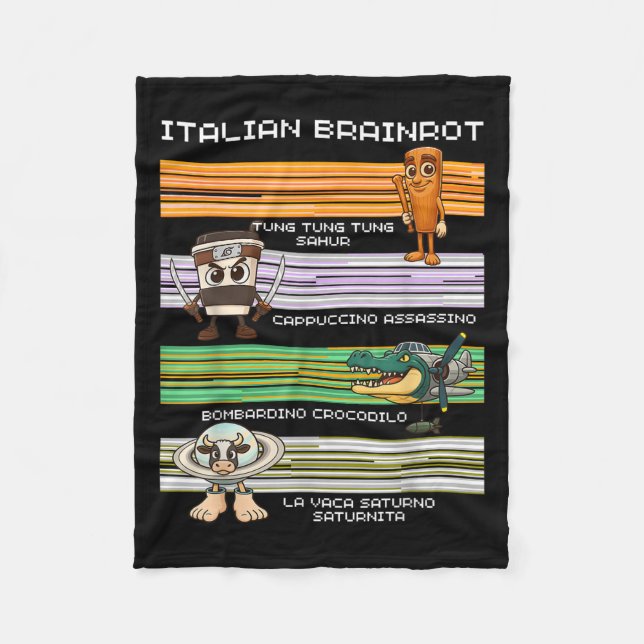 Italian Brainrot Meme Funny Compilation Character  Fleece Blanket (Front)