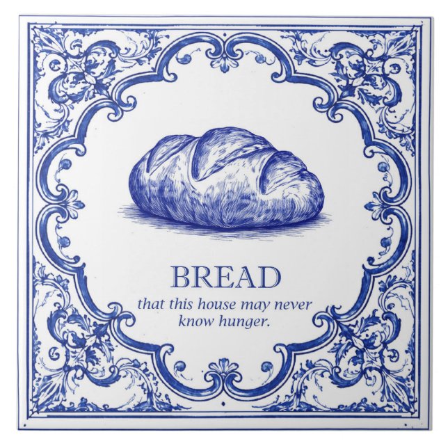 Italian Bread Kitchen Blessing Blue Tile (Front)