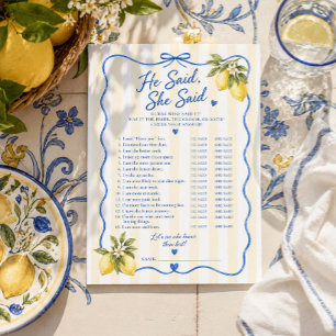 Italian Bridal Shower He Said She Said Game