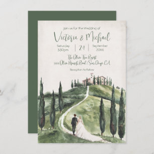 Italian bride & groom cyprus hillside wedding invitation