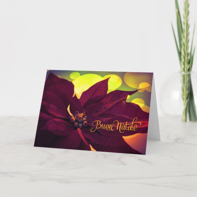 Italian Buon Natale Christmas Wine Poinsettia Holiday Card (Front)