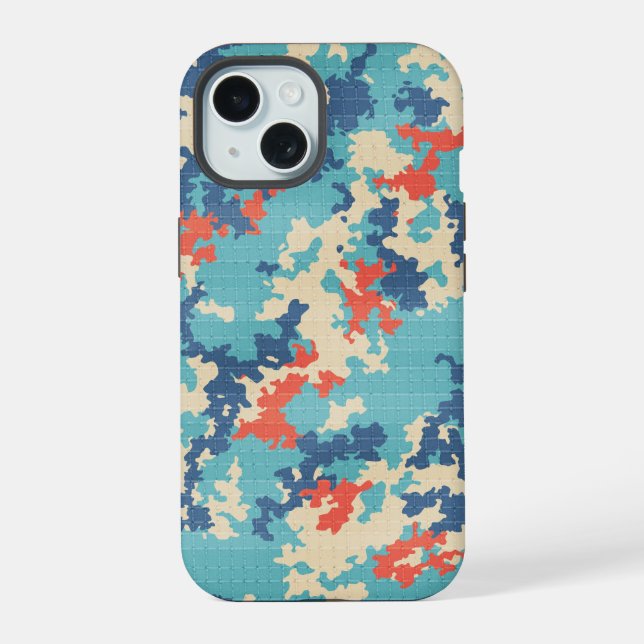 Italian Camo Summer Blue Unique Cargo Pattern iPhone 15 Case (Back)
