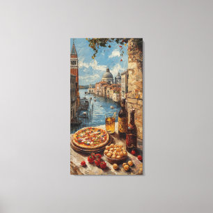 Italian Canal and Food Canvas Wall Art