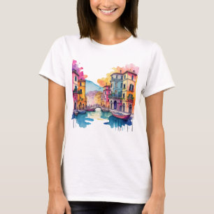 Italian Canal Scene - Watercolour Artwork T-Shirt