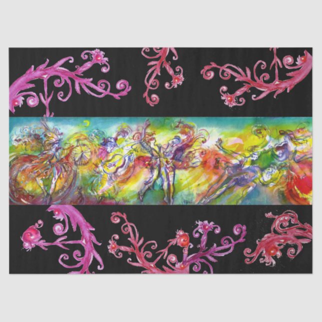 ITALIAN CARNIVAL DANCE,  RED PURPLE  FLORAL SWIRLS TISSUE PAPER (Front)