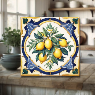 Italian Ceramic Lemon Tile Blue Majolica