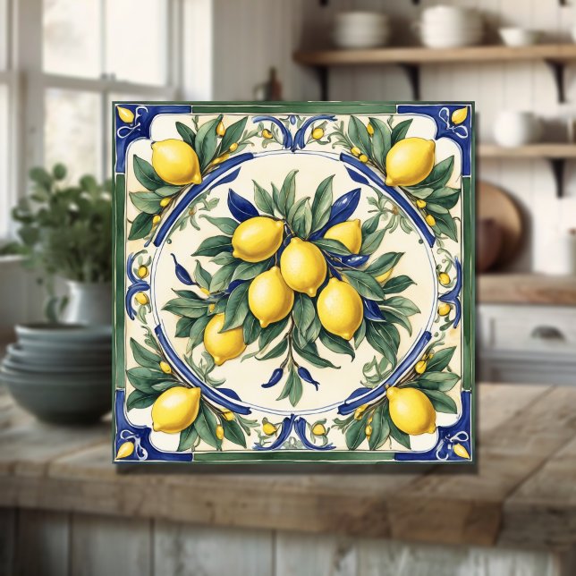Italian Ceramic Lemon Tile Blue Majolica (Creator Uploaded)