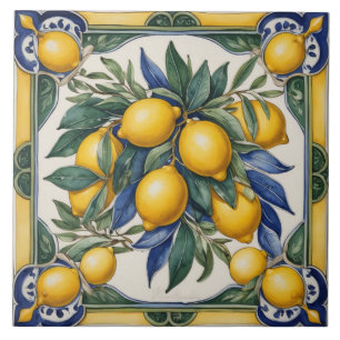 Italian Ceramic Lemon Tile Blue Majolica