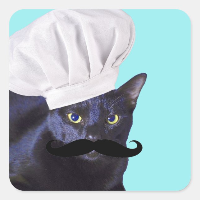 Italian Chef, Black Cat Square Sticker (Front)
