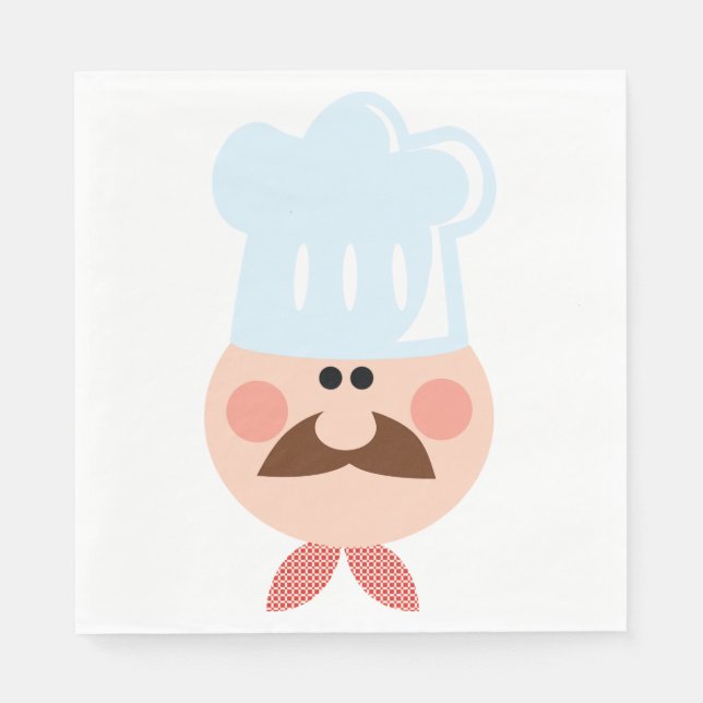 Italian Chef Face with Moustache and Hat Napkin (Front)