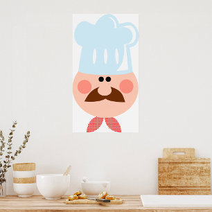 Italian Chef Face with Moustache and Hat Poster