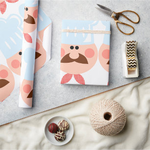 Italian Chef Face with Mustache and Hat Wrapping Paper