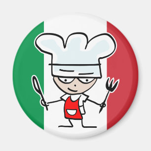 Italian chef fridge magnet with cartoon and flag