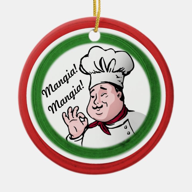 Italian Chef: Mangia Mangia Ceramic Tree Decoration (Front)