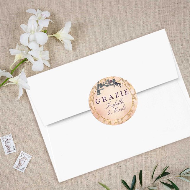 Italian Chic Olive Branch & Gold Lattice Classic Round Sticker (Chic Olive Branches & Gold Lattice Sticker)