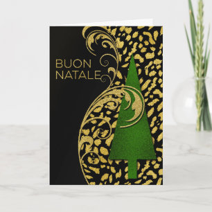Italian Christmas Buon Natale! Green and Faux Gold Holiday Card