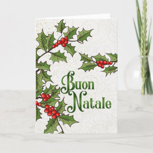 Italian Christmas Buon Natale Holly Berries Holiday Card
