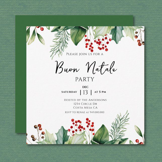 Italian Christmas Buon Natale Party Invitation (Creator Uploaded)