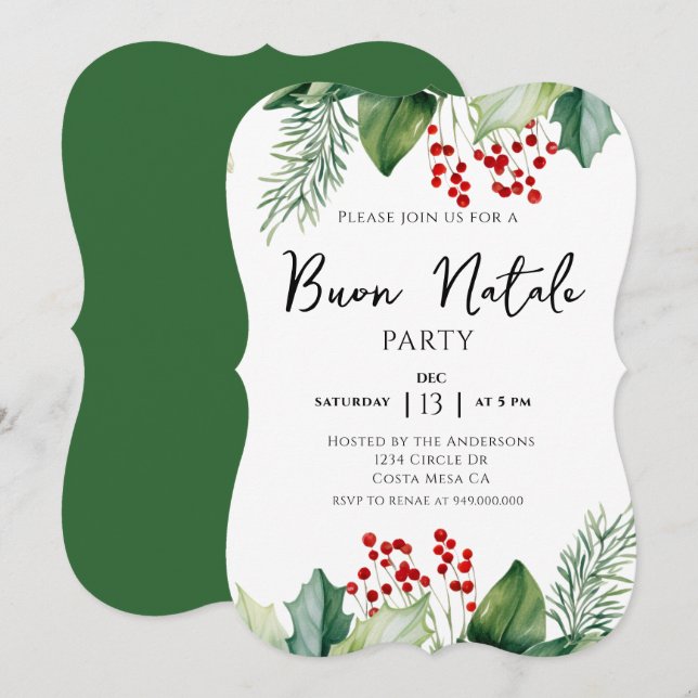 Italian Christmas Buon Natale Party Invitation (Front/Back)
