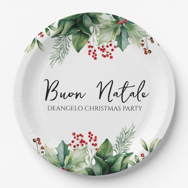 Italian Christmas Buon Natale Party Paper Plate (Front)