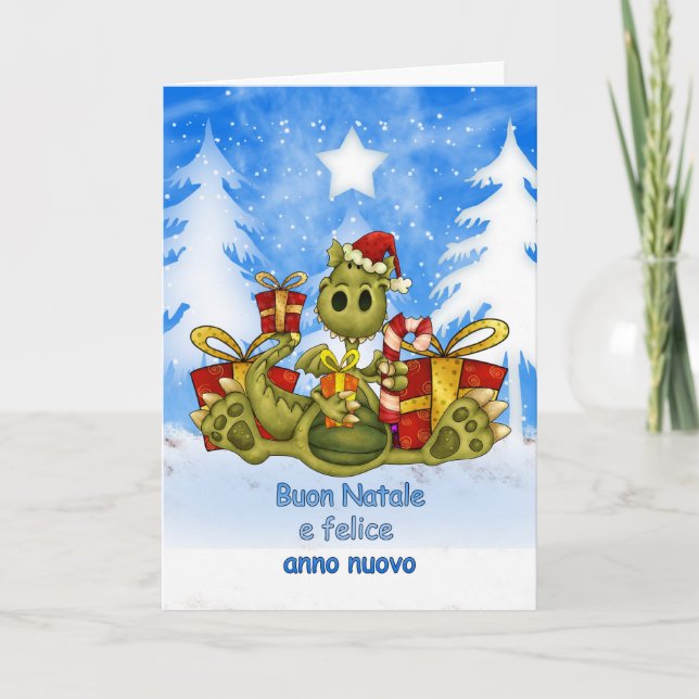 Italian Christmas Card - Cute Dragon - Buon Natale (Front)