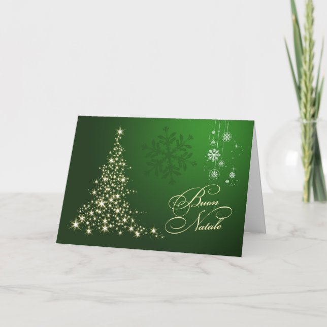 Italian Christmas - Green & gold sparkling tree Holiday Card (Front)